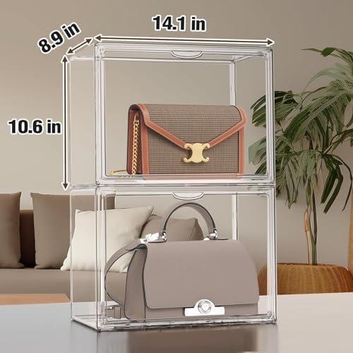 10 Pack Clear Thicken Sturdy Shoe Storage Organizer with Magnetic Door Stackable Boxes for Closet Folding Space-Saving Shoe Rack for Sneaker Boot Plastic Cabinet
