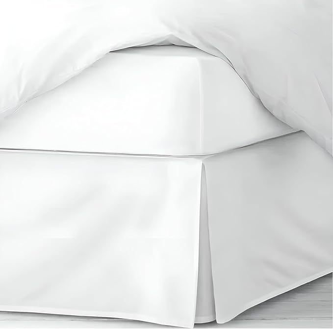 Pleated Bed Skirt King Size, 16" Drop with Platform Design for Secure Fit, Split Corners, Wrinkle-Resistant Microfiber for Modern Stylish Look, Tailored Bedding for Hotel Luxury - White