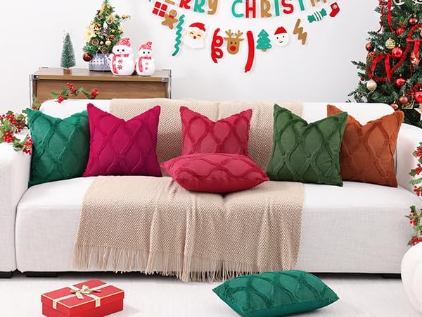 decorUhome Spring Throw Pillow Covers 12x20 Inch Set of 2, Soft Plush Faux Fur Wool Lumbar Burgundy Couch Pillow Covers, Decorative Neutral Pillow Cases for Bed Sofa Living Room Home Decor
