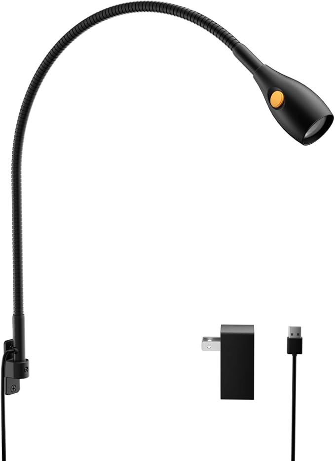 acegoo Wall Mounted Minimalist Bedside Reading Light, Wooden Headboard Mount Flexible Neck Book Light, Handy Lamp Head Switch, CRI 98+ 4000K LED, Powered by USB