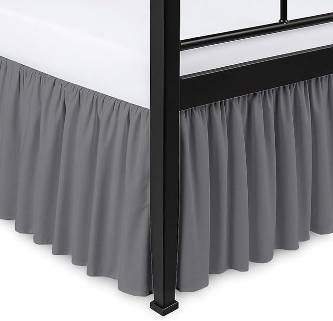 Ruffled Bed Skirt Split Corners with Platform, Tailored Fit Hotel Quality Wrinkle Free Ultra-Soft Microfiber Dust Ruffle, Upto 12 Inch Drop, Full XL, Dark Grey