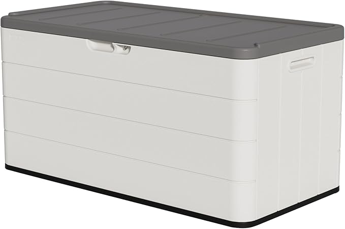 100 Gallon Outdoor Storage Box Waterproof Lockable Resin Deck Box Large, Patio Storage Bin for Pool Accessories Cushion Furniture, Garden Tools, UV-Resistant Outside Delivery Black&White