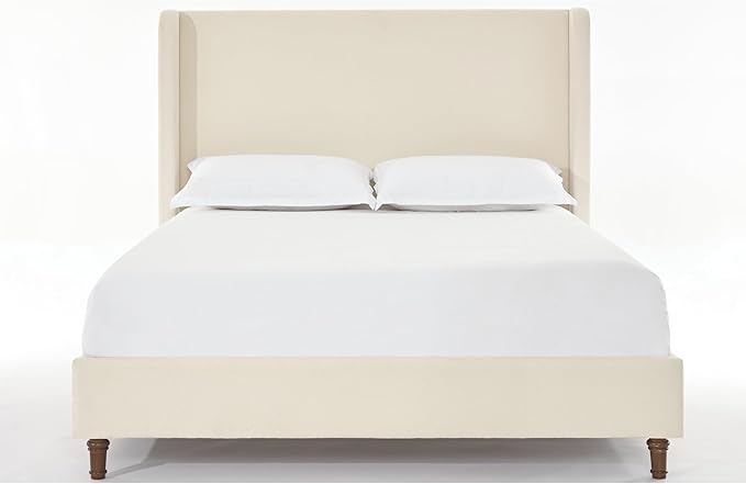 King Size Upholstered Bed Frame, Harper 54" Tall Headboard Platform Beds, Wingback Headboard Bedframes/No Box Spring Needed/Easy Assembly/Elegant Simplicit, Beige Boucle