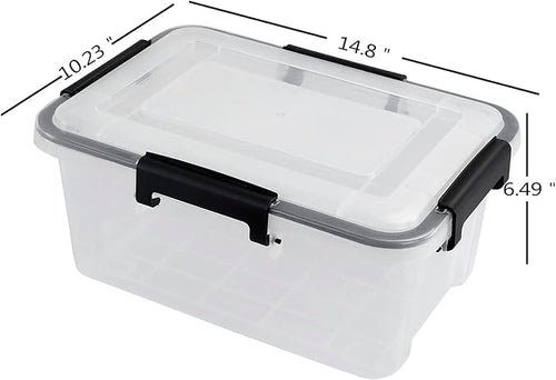 10 Liters Clear Storage Box with Latch Clips/Lid, Plastic Airtight Pet Food Containers Set of 6