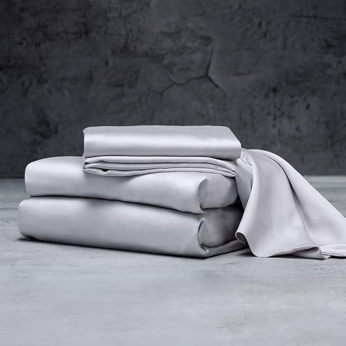 LUXOME Luxury Sheet Set | 100% Rayon (Viscose) from Bamboo | Twin Size - Stone | Deep Pockets | 3-Piece Set (Fitted, Flat, Pillowcase)
