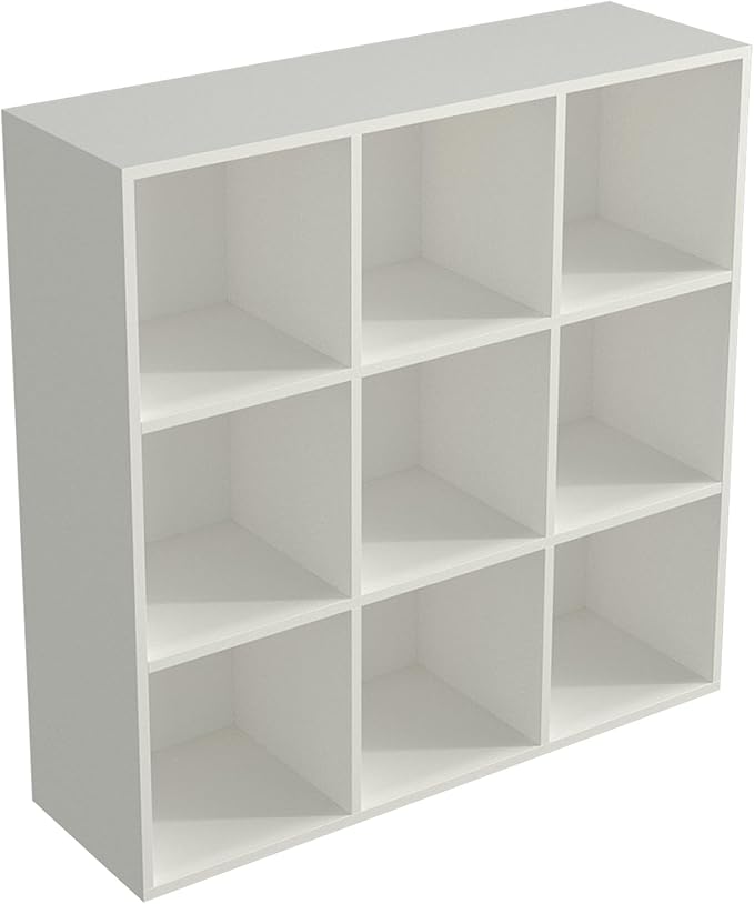 OSCHF 9-Cube Storage Shelf Bookcase - Wooden 3-Tier Floor Standing Open Bookshelf for Home and Office, Display Cabinet, Warm White