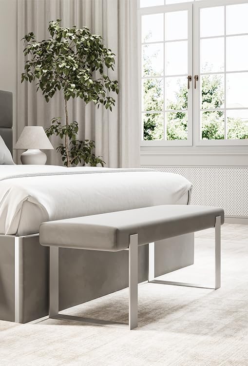 VANT Upholstered Bed Bench - Velvet Blush - Burnished Brass - Contemporary Modern, Bedroom Bench Seat, Hallway, or Entryway