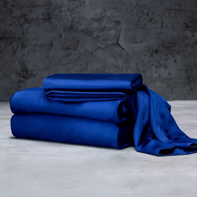 LUXOME Luxury Sheet Set | 100% Rayon (Viscose) from Bamboo | Full Size - Sapphire | Deep Pockets | 4-Piece Set (Fitted, Flat, 2 Pillowcases)