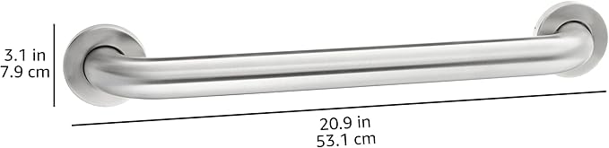 Amazon Basics Bathroom Handicap Safety Grab Bar, 18 Inch Length, 1.5 Inch Diameter, Holds up to 500LBs, ADA Compliant, Stainless Steel