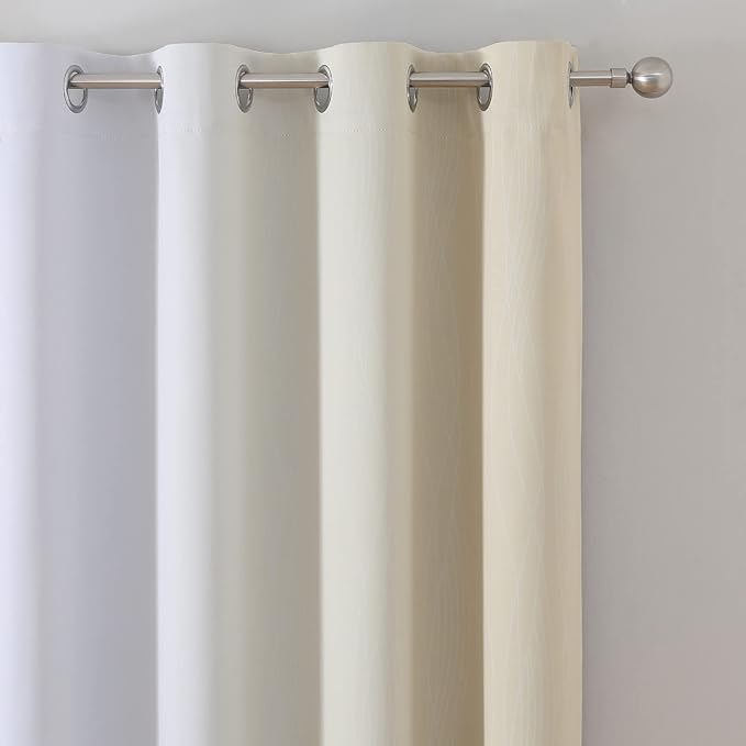 Estelar Textiler Beige and Grayish White Blackout Curtains & Drapes for Bedroom, Thermal Insulated Ombre Blackout Drapes, Full Room Darkening Energy Saving Curtains for Living Room, 52Wx45L, 2 Panels