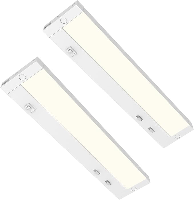Tonlesm16 Inch Under Cabinet Lighting Plug in, 9W 120V 3 Color 3000K/4000K/5000K, 3 Brightness, Super Bright, Ultra Thin Under Counter Lights for Kitchen, Linkable LED Cabinet Light, White 2Pack