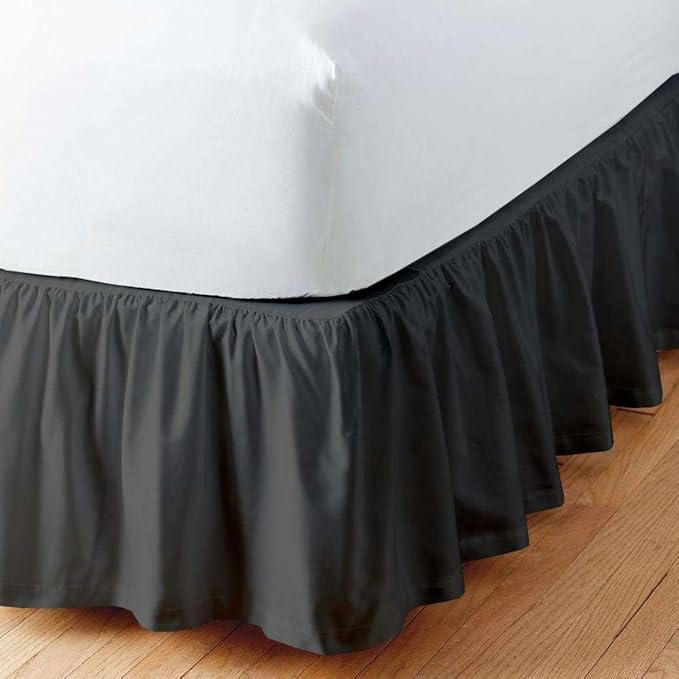 Dark Grey Solid Ruffled Bed Skirt Full-24 Inch Drop Split Corner, Microfiber Bedskirt with Platform Three Sided Coverage