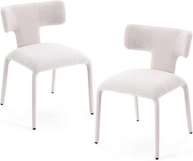Kidol & Shellder Dining Chairs Set of 2,Modern Upholstered Fabric Dining Room Chairs with Curved Barrel Back,Armless Kitchen Chairs with Metal Legs and Padded Seat for Living Room and Bedroom Beige