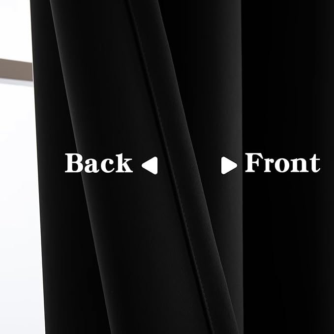Black Blackout Curtains 72 Inch Length 2 Panels Set, Black Out Curtains for Bedroom 72 Inch Long, Rod Pocket Energy Saving Room Darkening Drapes for Living Room Window(W52 x L72)