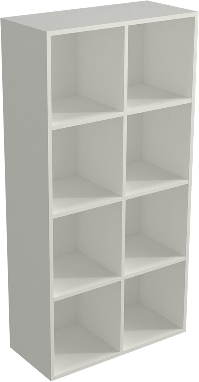 OSCHF 8-Cube Storage Shelf Bookcase - Wooden 4-Tier Floor Standing Open Bookshelf, Modern TV Stand up to 55 Inchs for Home and Office, Warm White