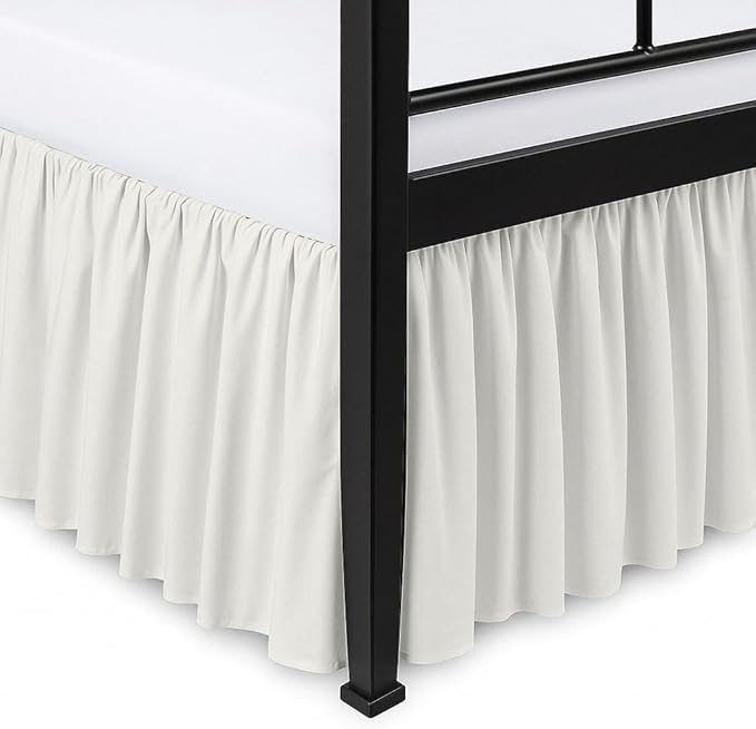 Ruffled Bed Skirt Split Corners with Platform, Tailored Fit Hotel Quality Wrinkle Free Ultra-Soft Microfiber Dust Ruffle, Upto 12 Inch Drop, Twin XL, Ivory