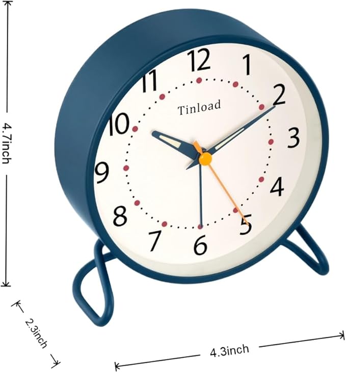 4.5" Antique Retro Analog Alarm Clock, Small Silent Desk Clock with Manual Light, Snooze, for Living Room, Bedroom, Bedside, Desk(Blue)