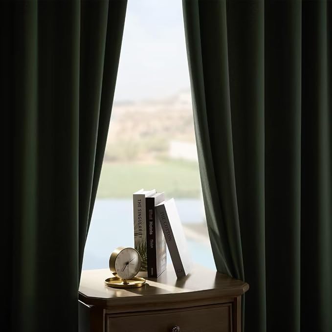 Joydeco Dark Olive Velvet Curtains 63 inch Length 2 Panels, Luxury Blackout Rod Pocket Thermal Insulated Window Curtains, Super Soft Room Darkening Drapes for Living Room Bedroom,W52 x L63 inches