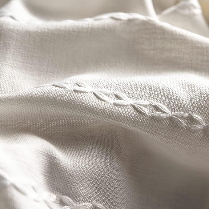 Sutuo Home White Boho Curtains for Bedroom 96 Inch Length, Light Filtering Country Farmhouse Vintage Shabby Chic Tassels Window Treatment Bohemian Embroidery Drape, Rod Pocket 1 Panel 52" W x 96" L
