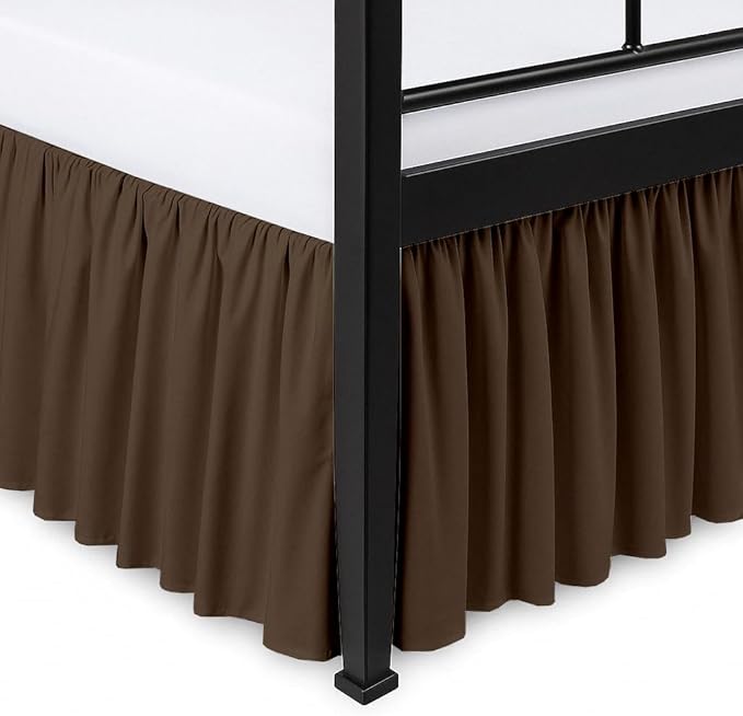 Ruffled Bed Skirt Split Corners with Platform, Tailored Fit Hotel Quality Wrinkle Free Ultra-Soft Microfiber Dust Ruffle, Upto 21 Inch Drop, King, Chocolate