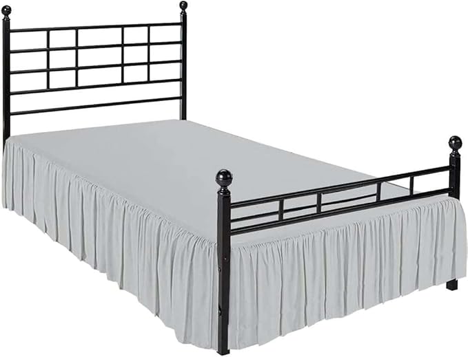 Light Grey Solid Ruffled Bed Skirt Cal-King-24 Inch Drop Split Corner, Microfiber Bedskirt with Platform Three Sided Coverage