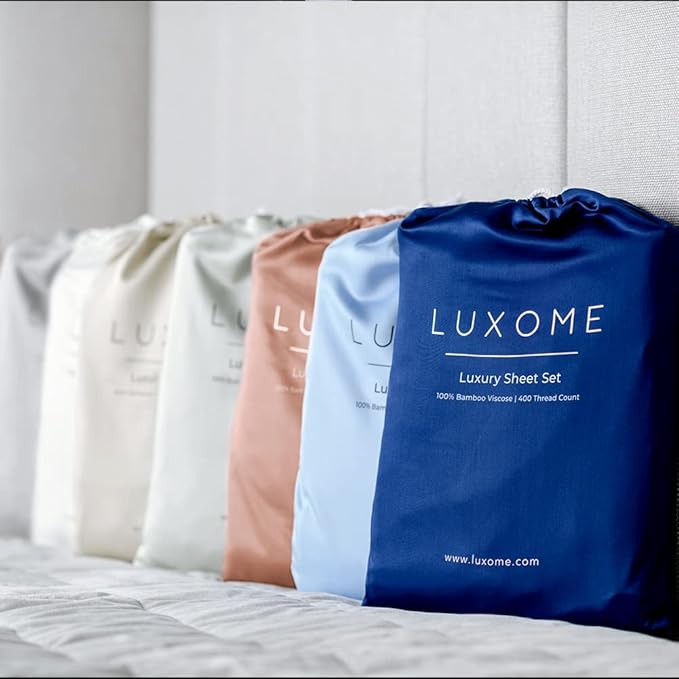 LUXOME Luxury Sheet Set | 100% Rayon (Viscose) from Bamboo | Queen Size - Stone | Deep Pockets | 4-Piece Set (Fitted, Flat, 2 Pillowcases)