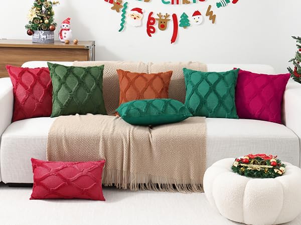 decorUhome Spring Euro Sham Throw Pillow Covers 22x22 Inch Set of 2, Soft Plush Faux Fur Wool Green Couch Pillow Covers, Decorative Neutral Pillow Cases for Bed Sofa Living Room Home Decor