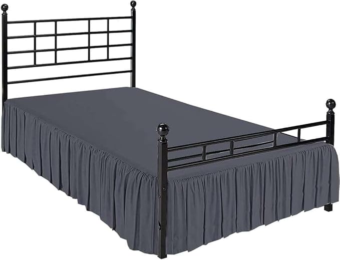 Dark Grey Solid Ruffled Bed Skirt Full-24 Inch Drop Split Corner, Microfiber Bedskirt with Platform Three Sided Coverage