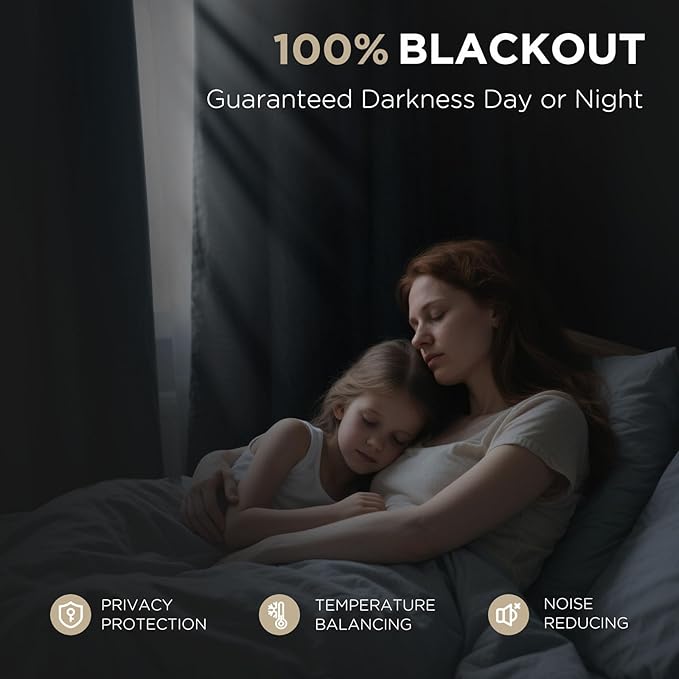 Joydeco Blackout Curtains for Bedroom - 100% Light Blocking 2 Panels Set Black Drapes 66" W x 84" L, Thermal Insulated Room Darkening Curtains, Linen Textured for Living Room, Rod Pocket & Back Tabs