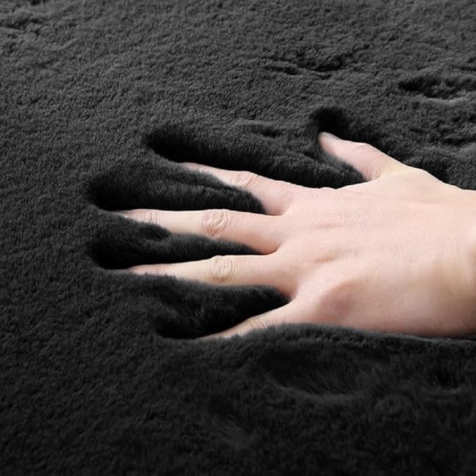 Fluffy Black Fuzzy Faux Rabbit Washable Shaggy Fur Rug for Living Room Bedroom Rugs Runners Rugs for Hallway 2x10 Nursery Rug
