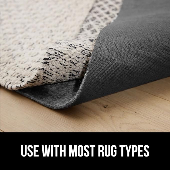 GORILLA GRIP Felt and Natural Rubber Stay in Place Slip Resistant Rug Pad, 1/8in Thick, 6x9 FT Protective Padding Under Area Rugs, Cushioned Gripper Pads, Carpet Runners, Hardwood Floors Protection