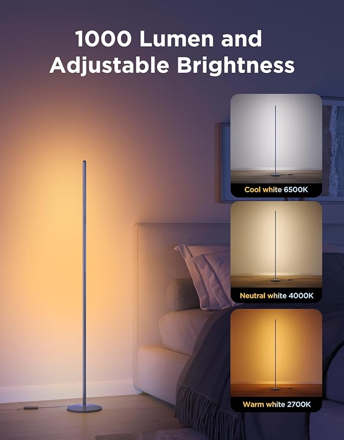Govee RGBIC Floor Lamp Basic, LED Corner Lamp Works with Alexa, Smart Modern Floor Lamp with Music Sync and 16 Million DIY Colors, Color Changing Standing Lamp for Bedroom Living Room Blue
