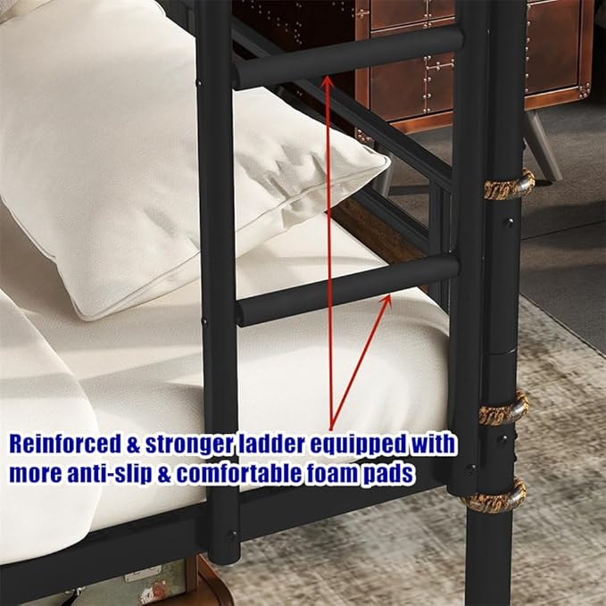 Upgraded & Stronger Heavy Duty Metal Twin XL Over Twin XL Bunk Bed for Adults & Teens, Thickened More Stable Safer Bunkbeds (Greater Weight Capacity)