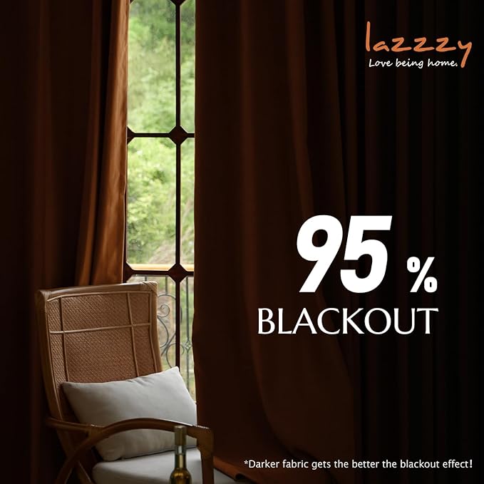 Lazzzy Burnt Orange Velvet Curtains 108 Inches Long Blackout Thermal Insulated Room Darkening Lined Curtain Drapes Back Tab Window Treatments for Bedroom Living Room 2 Panels,52 x 108 Inch, Caramel