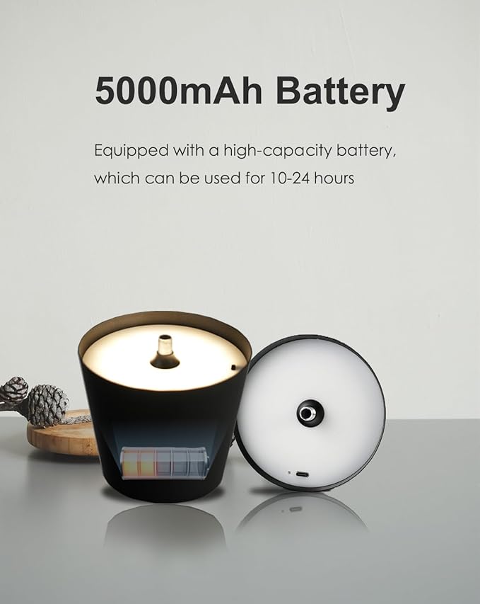 Cordless Table Lamp, Rechargeable Table Lamp with Touch Dimmable Control, Portable LED Desk Lamp for Indoor Patio (Black-Round, 2)