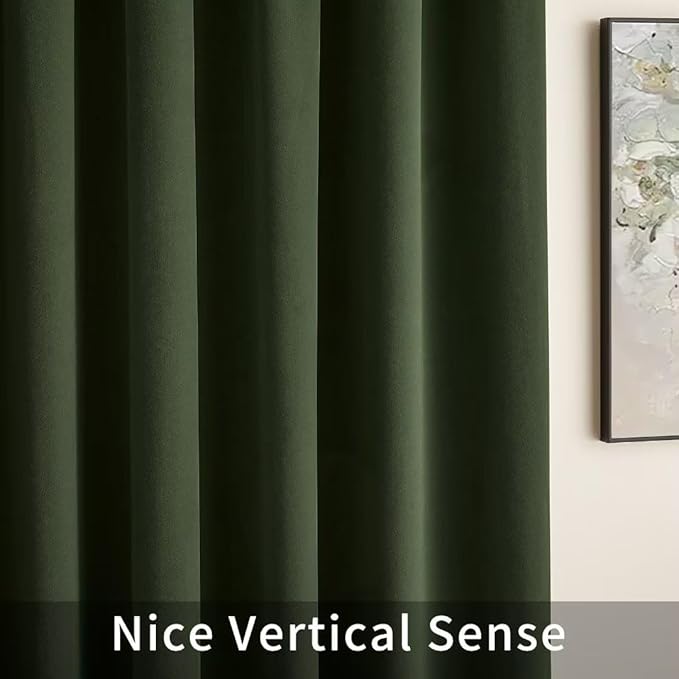 Joydeco Dark Olive Velvet Curtains 63 inch Length 2 Panels, Luxury Blackout Rod Pocket Thermal Insulated Window Curtains, Super Soft Room Darkening Drapes for Living Room Bedroom,W52 x L63 inches