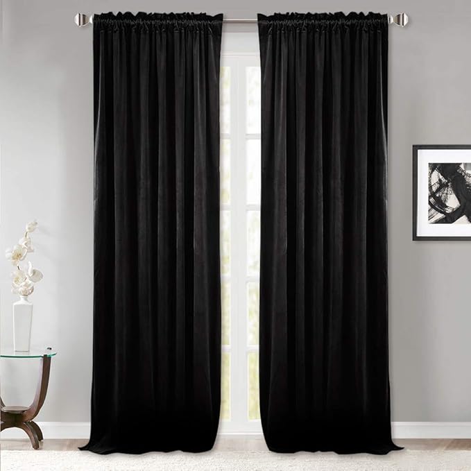 StangH Black Velvet Curtains - Premium Blackout Drapes for Bedroom, Heavy Soft Curtains with Light Blocking, Classic Black Home Decor, W52 x L100, 2 Panels