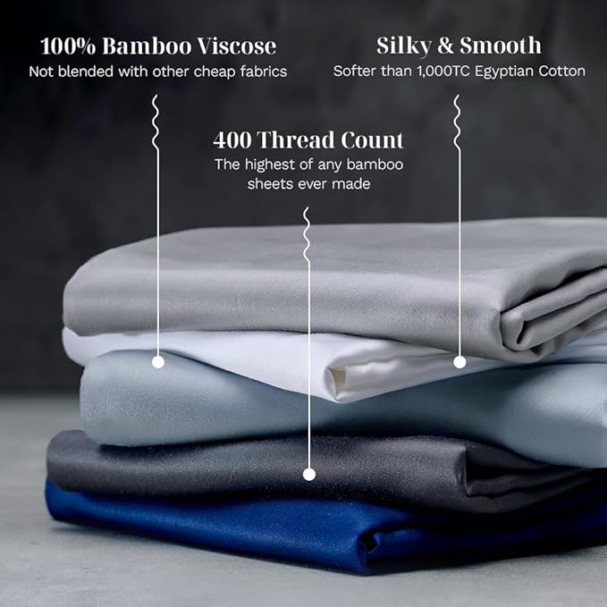 LUXOME Luxury Sheet Set | 100% Viscose from Bamboo | Queen Size - Ocean | Deep Pockets | 4-Piece Set (Fitted, Flat, 2 Pillowcases)