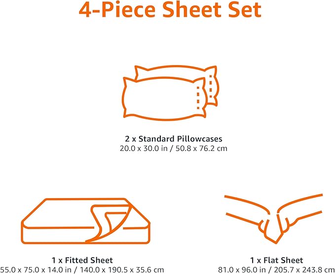 Amazon Basics Lightweight Super Soft, Wrinkle Free Breathable Microfiber 4 Piece Bed Sheet Set With 14-Inch Deep Pockets, Full, Gray Crosshatch, Printed
