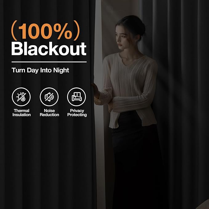 100% Blackout Curtains 108 inch Length 2 Panels for Living Room, Linen-Look Textured Room Darkening Thermal Insulated Noise Reduction Farmhouse Drapes for Bedroom (W52xL108, Grey)