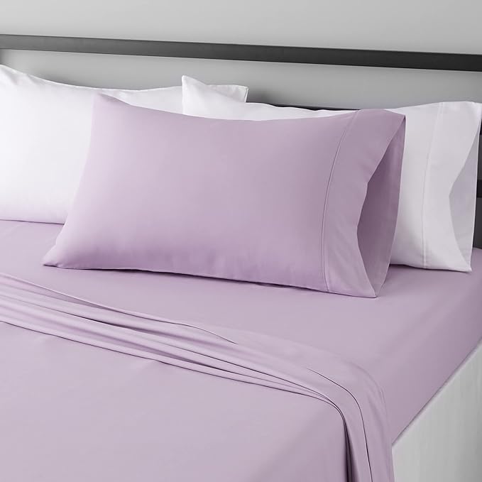 Amazon Basics Lightweight Super Soft Easy Care Microfiber 3 Piece Bed Sheet Set With 14-inch Deep Pockets, Twin XL, Frosted Lavender, Solid
