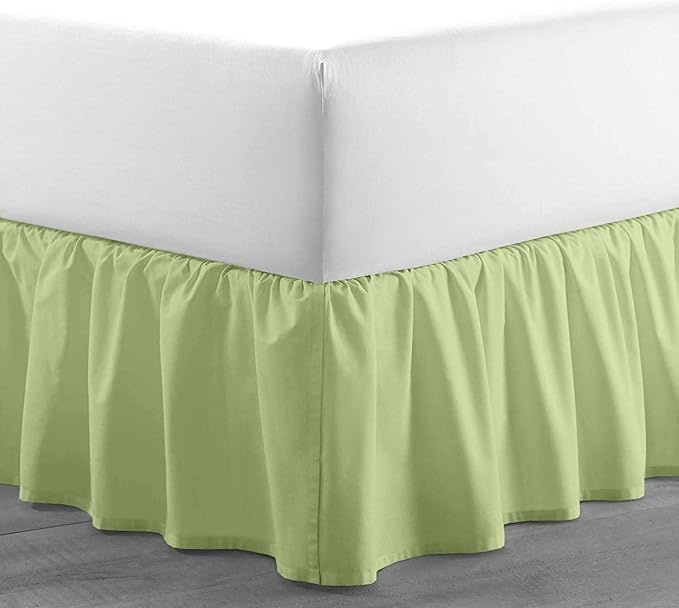 Sage Solid Ruffled Bed Skirt Short Queen-24 Inch Drop Split Corner, Microfiber Bedskirt with Platform Three Sided Coverage
