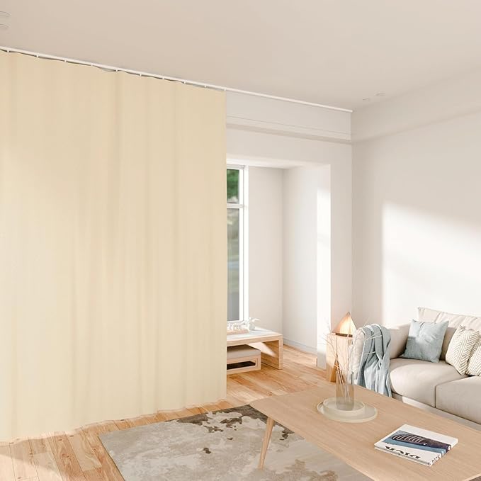 Room Divider Curtains Total Blackout Privacy Curtain Panel Room Thermal Insulated Noise Reduction Curtains for Bedroom Window Living Room Ceiling Track Curtain W 12.5 ft × H 8ft Beige