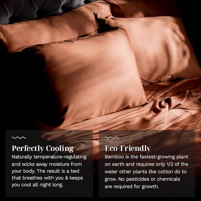 LUXOME Luxury Sheet Set | 100% Rayon (Viscose) from Bamboo | Split King - Terracotta | Deep Pockets | 5-Piece Set (2 Fitted, Flat, 2 Pillowcases)