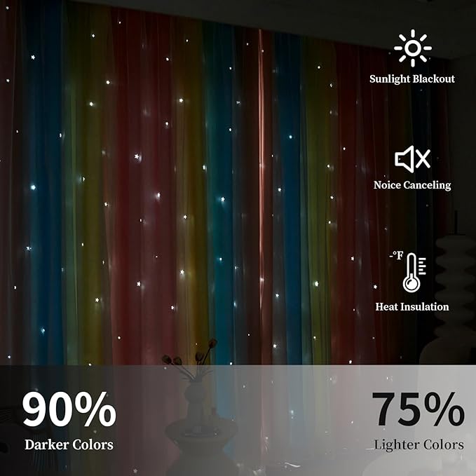 Star Curtains Blackout Curtains for Bedroom Cute Curtains Kids Curtains Rainbow Curtains, Curtains 72 Inches Long 2 Panels, Red & Yellow & Blue Curtains, 52 X 72 Inches