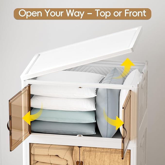 JEKO&JEKO 189Qt Stackable Storage Bins with Lids and Wheels, Foldable Collapsible Plastic Drawer Boxes for Clothes, Home, White, 3 Pack