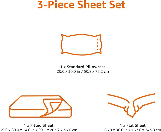 Amazon Basics Lightweight Super Soft Easy Care Dorm-Friendly, Microfiber 3 Piece Bed Sheet Set with 14-Inch Deep Pockets, Twin XL, Bright White, Solid