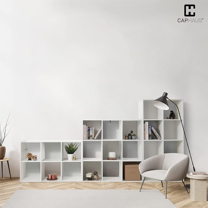 CAPHAUS Sturdy Room 11-Inch Cube Storage Organizer Shelf, with Thick Exterior Edge, Storage Shelf Divider w/Back, Bookcase, 6-Cube, White