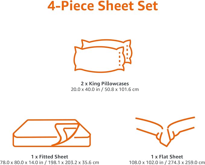 Amazon Basics Lightweight Super Soft Easy Care Microfiber 4 Piece Bed Sheet Set with 14-Inch Deep Pockets, King, Spa Blue, Solid