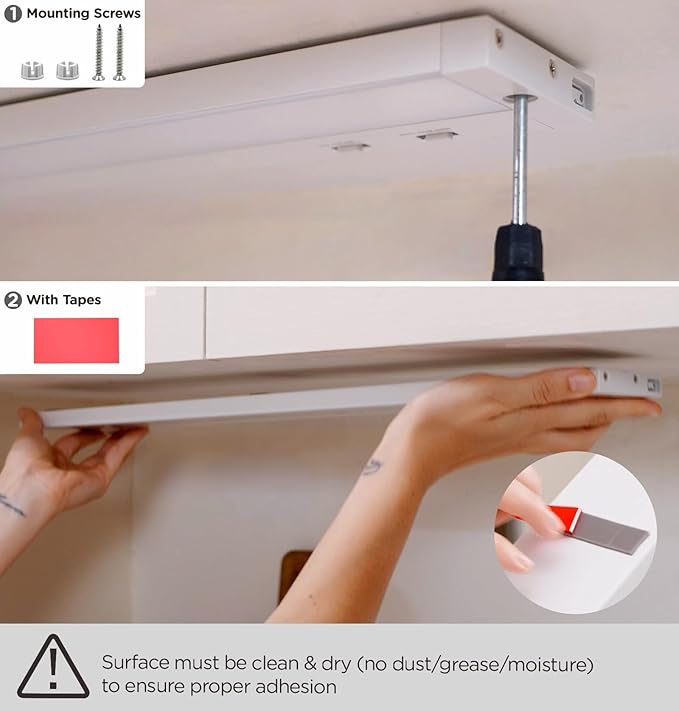 Tonlesm16 Inch Under Cabinet Lighting Plug in, 9W 120V 3 Color 3000K/4000K/5000K, 3 Brightness, Super Bright, Ultra Thin Under Counter Lights for Kitchen, Linkable LED Cabinet Light, White 2Pack